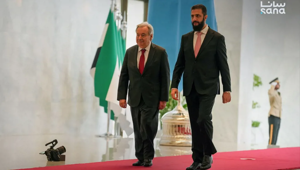الشرع يستقبل غوتيريش في قصر الشعب